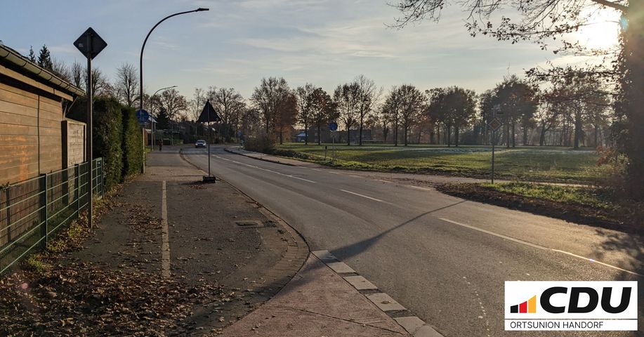 Der erst einige Meter weiter beginnende Rad- und Fuweg auf der anderen Seite fhrt morgens zu gefhrlichen Situationen, insbes. fr Schulkinder. 
